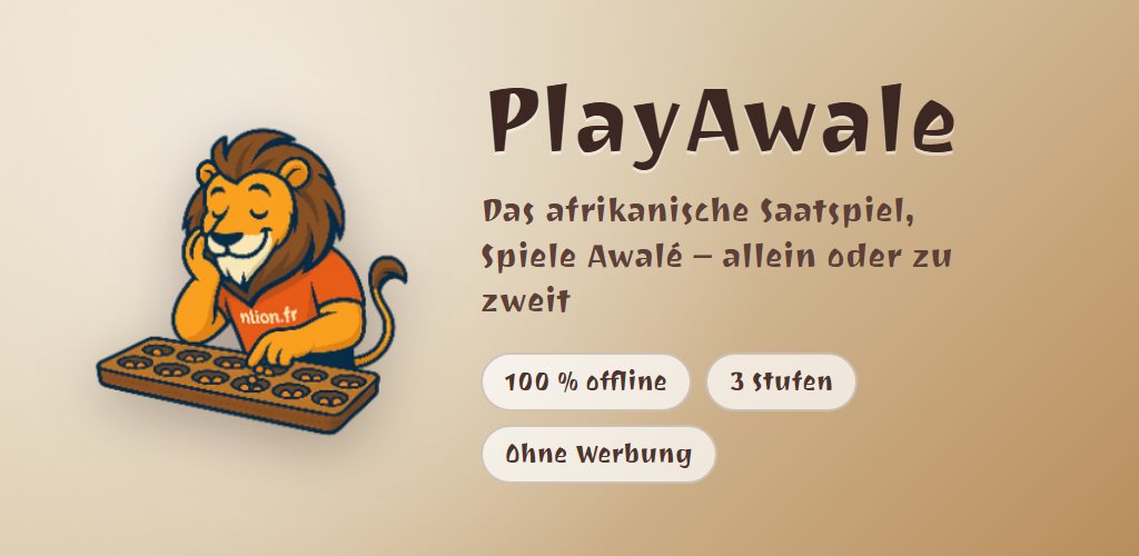 PlayAwale für Android: der Löwe vor seinem Awalé-Brett