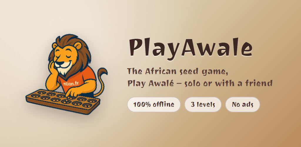 PlayAwale on Android: the lion at his awalé board