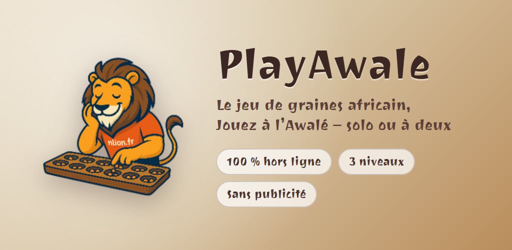 PlayAwale sur Android : le lion devant son plateau d'awalé